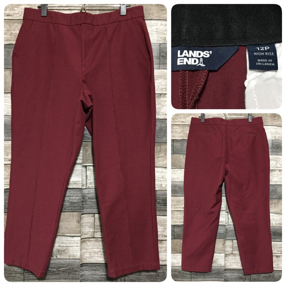 Lands End High Rise Pants Women’s 12P Burgundy (Inseam 24.5) Stretch - Picture 1 of 8